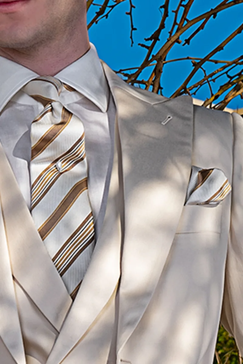 Vestito da matrimonio estivo uomo in raso di cotone beige 3
