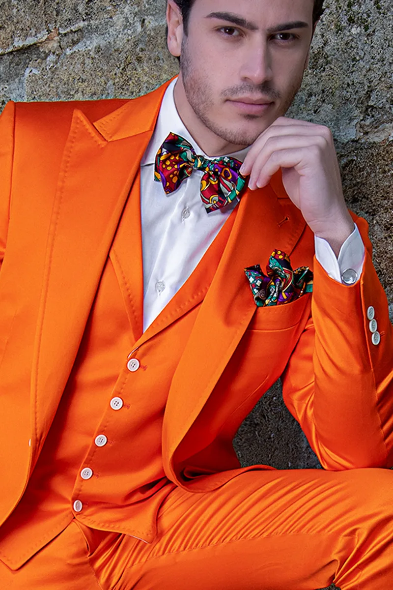 Abito da matrimonio estivo uomo in raso di cotone arancio 2