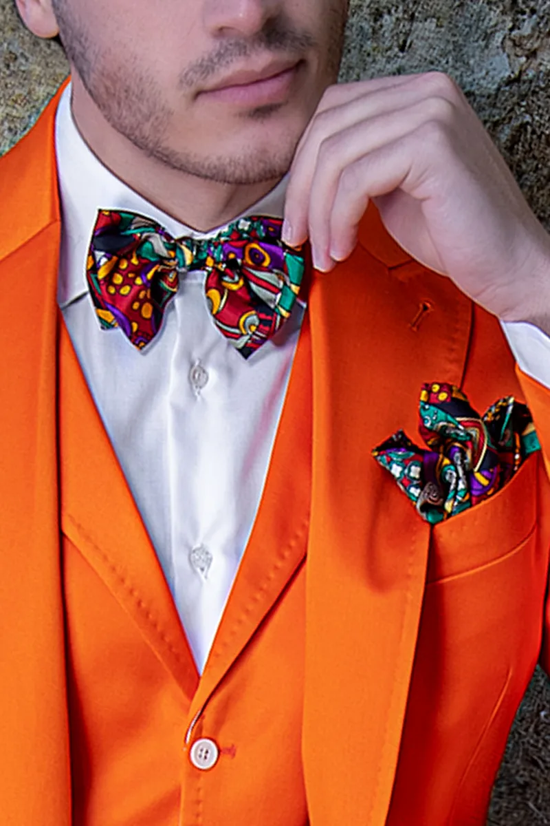 Abito da matrimonio estivo uomo in raso di cotone arancio 3