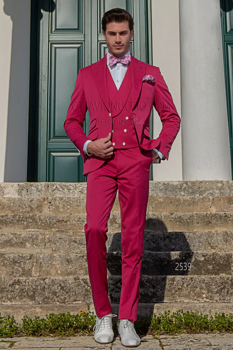 Abito moderno da matrimonio civile uomo in cotone fucsia 1