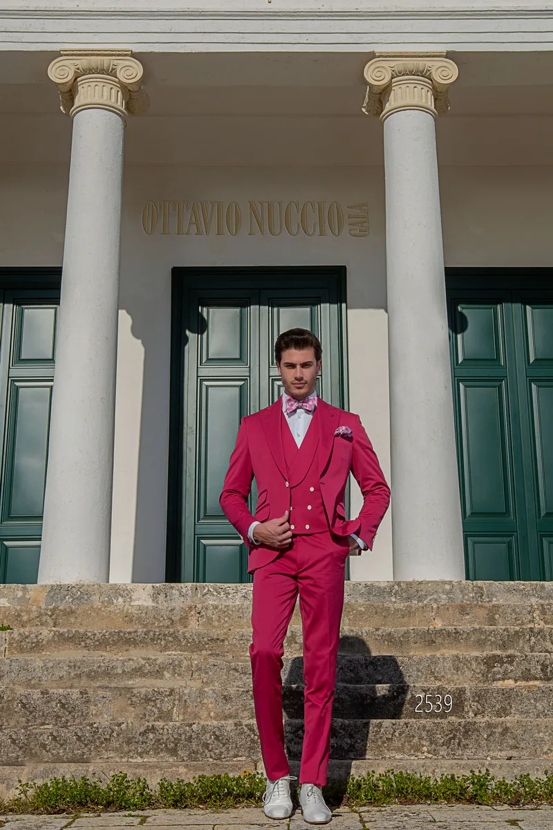 Abito moderno da matrimonio civile uomo in cotone fucsia 2