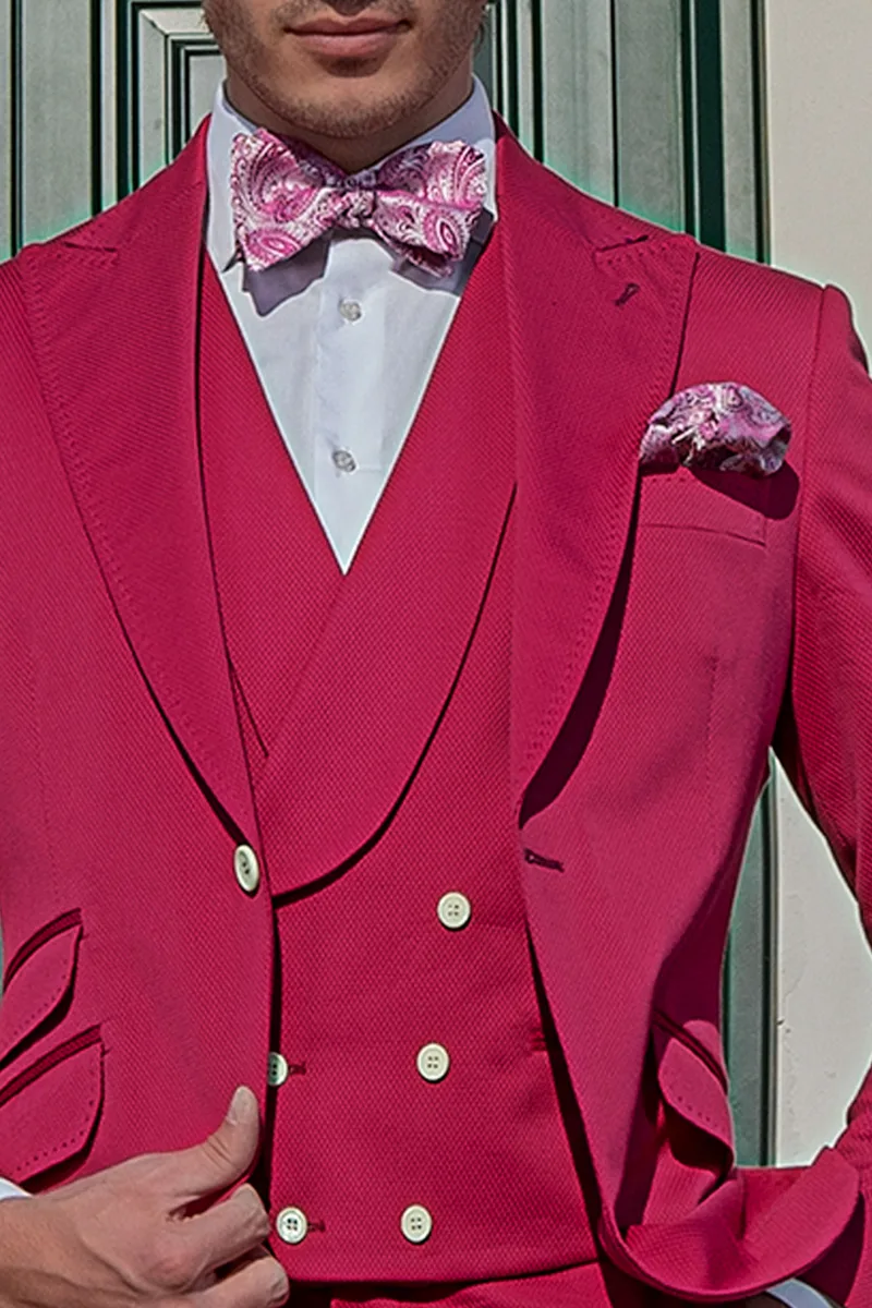 Abito moderno da matrimonio civile uomo in cotone fucsia 3
