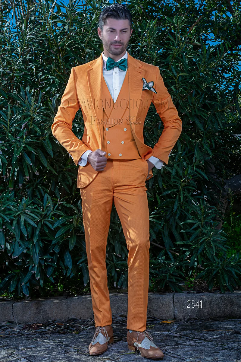 Abito da matrimonio estivo uomo in cotone arancione 1