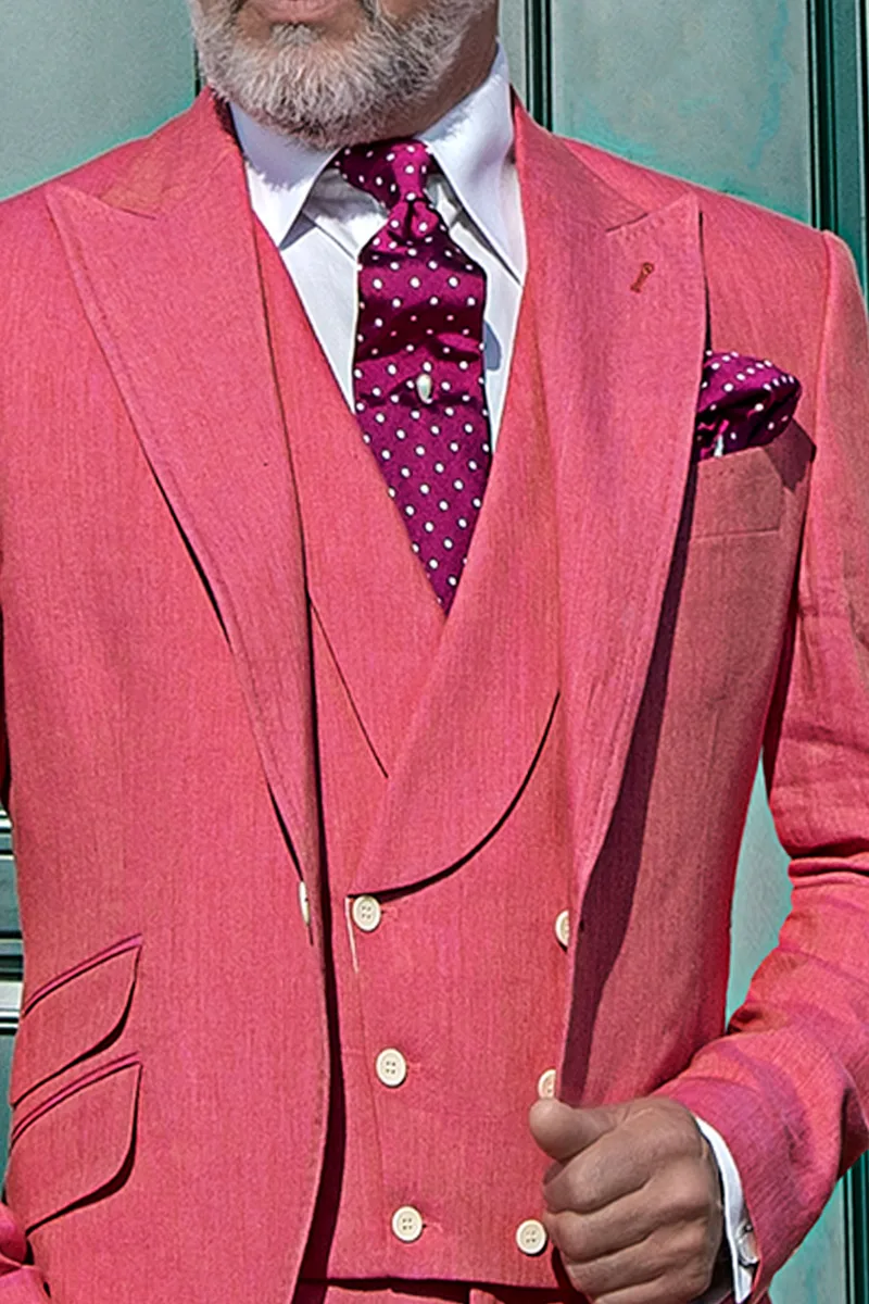 Abito moda uomo lino fucsia per cerimonie estive 3