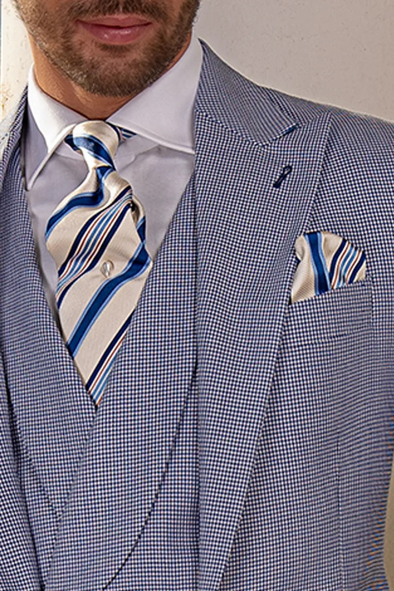 Abito vintage uomo matrimonio estivo in pied poul blu royal 3