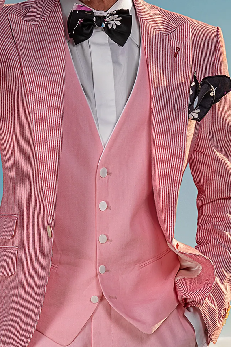 Giacca vintage uomo lino rigato rosso bianco per cerimonie estive 2