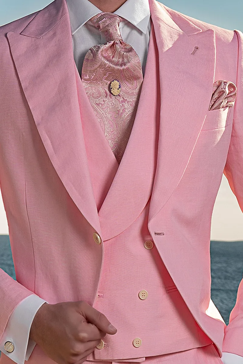 Tight moderno per matrimonio estivo in puro lino rosa 2