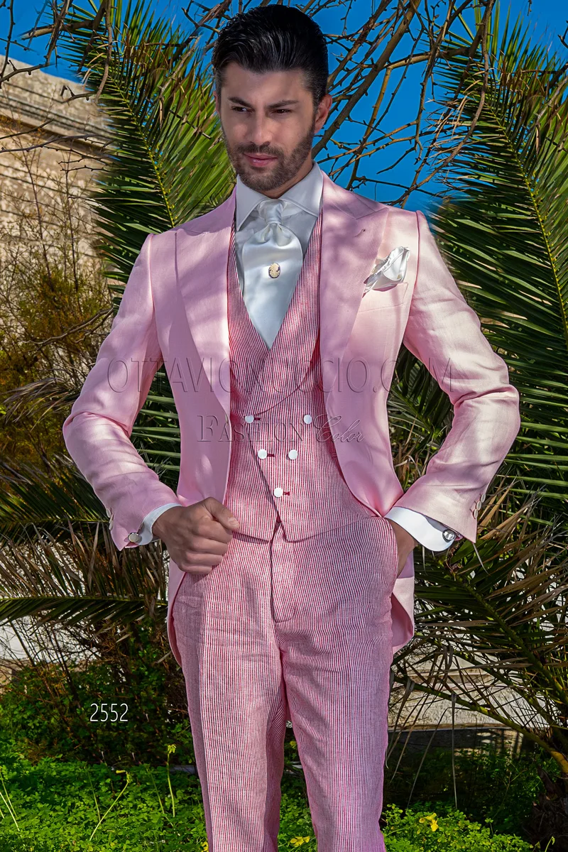 Tight per matrimonio estivo vintage in puro lino rosa 1