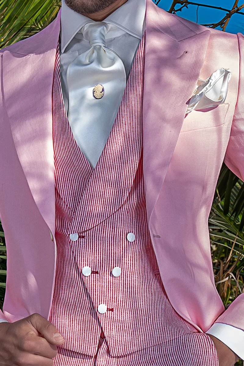 Tight per matrimonio estivo vintage in puro lino rosa 2