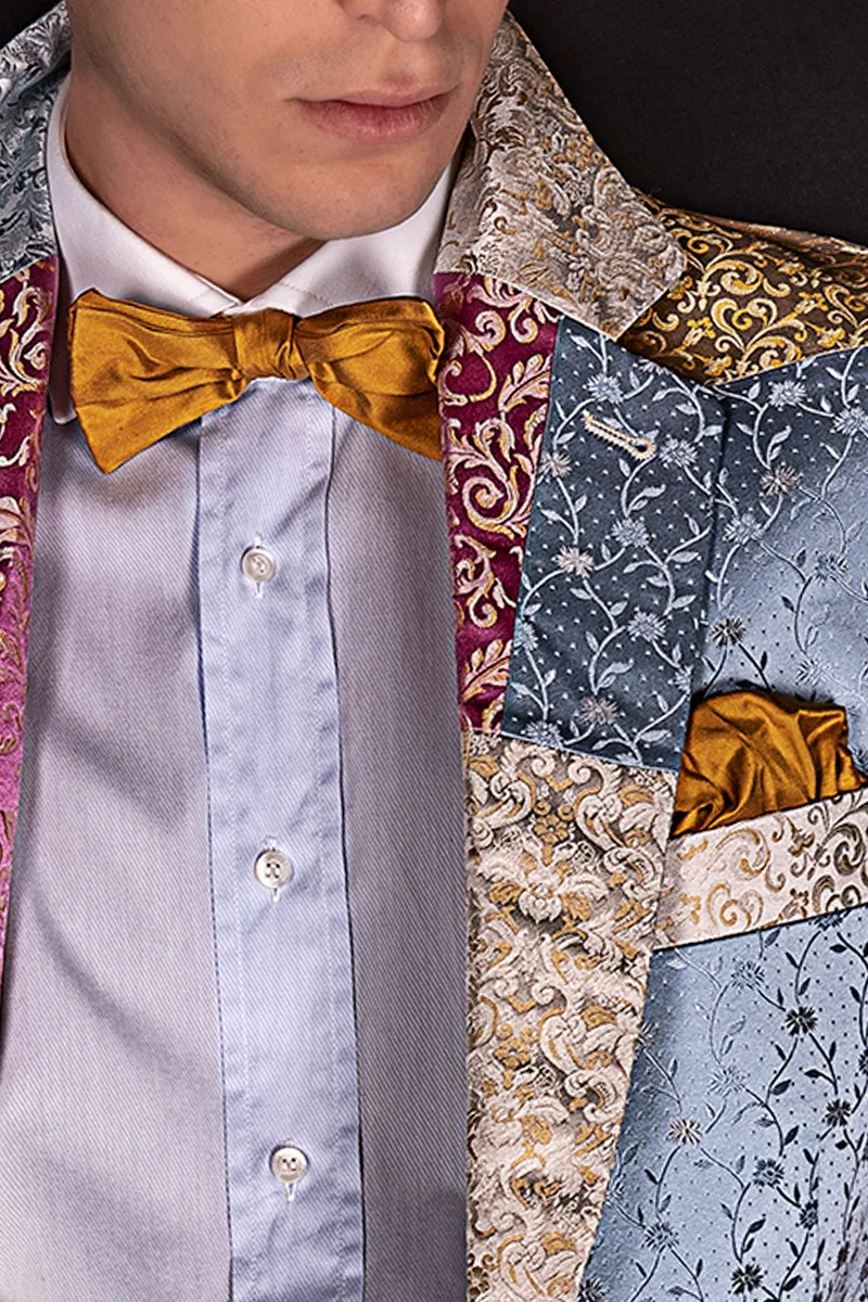 Giacca da uomo moderna in patchwork seta tonalità pastello 2