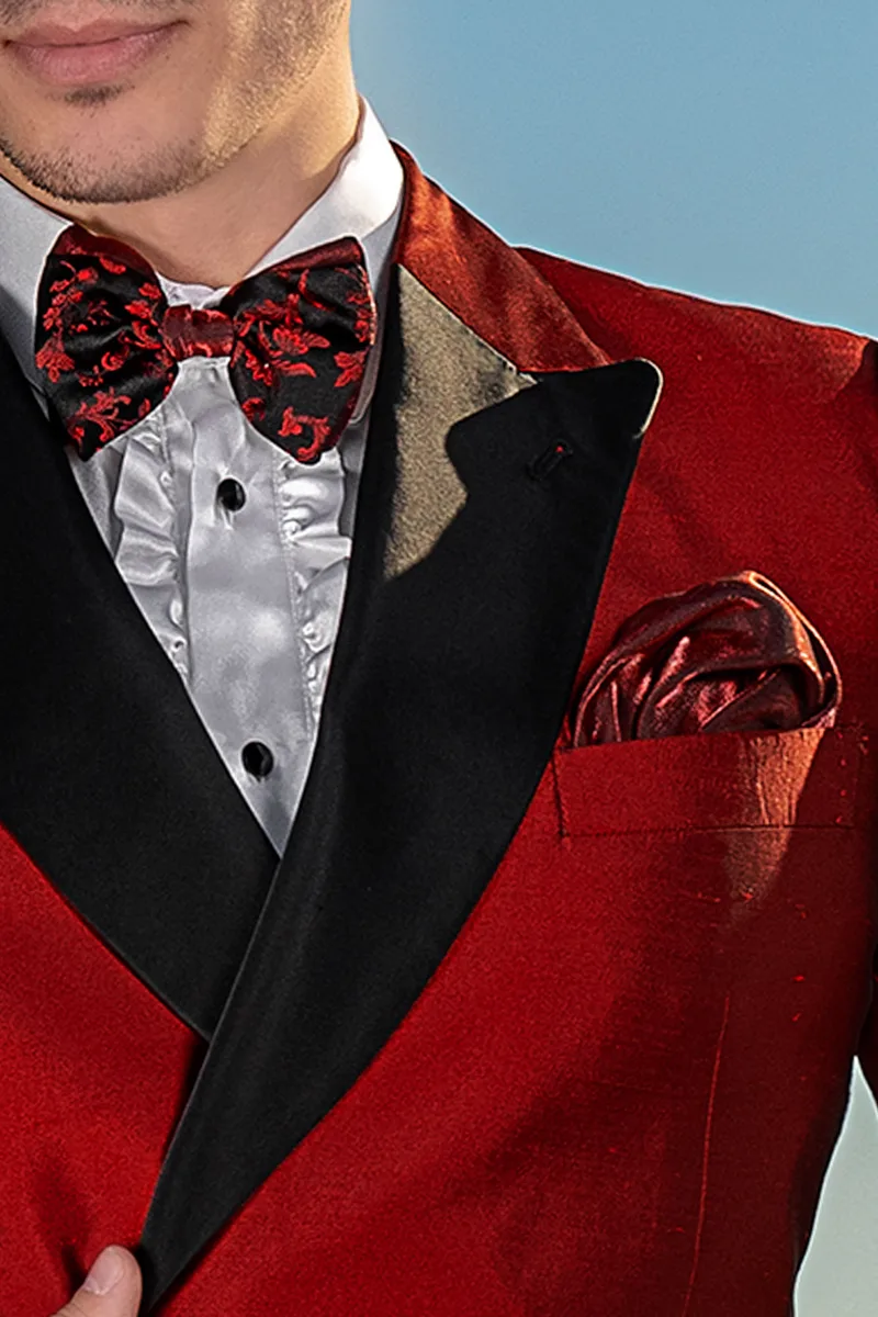 Abito doppiopetto uomo shantung misto seta rosso e pantalone nero 2