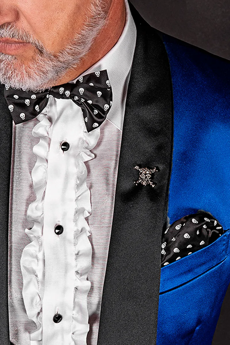Giacca smoking uomo blu elettrico in raso con pantalone nero 2
