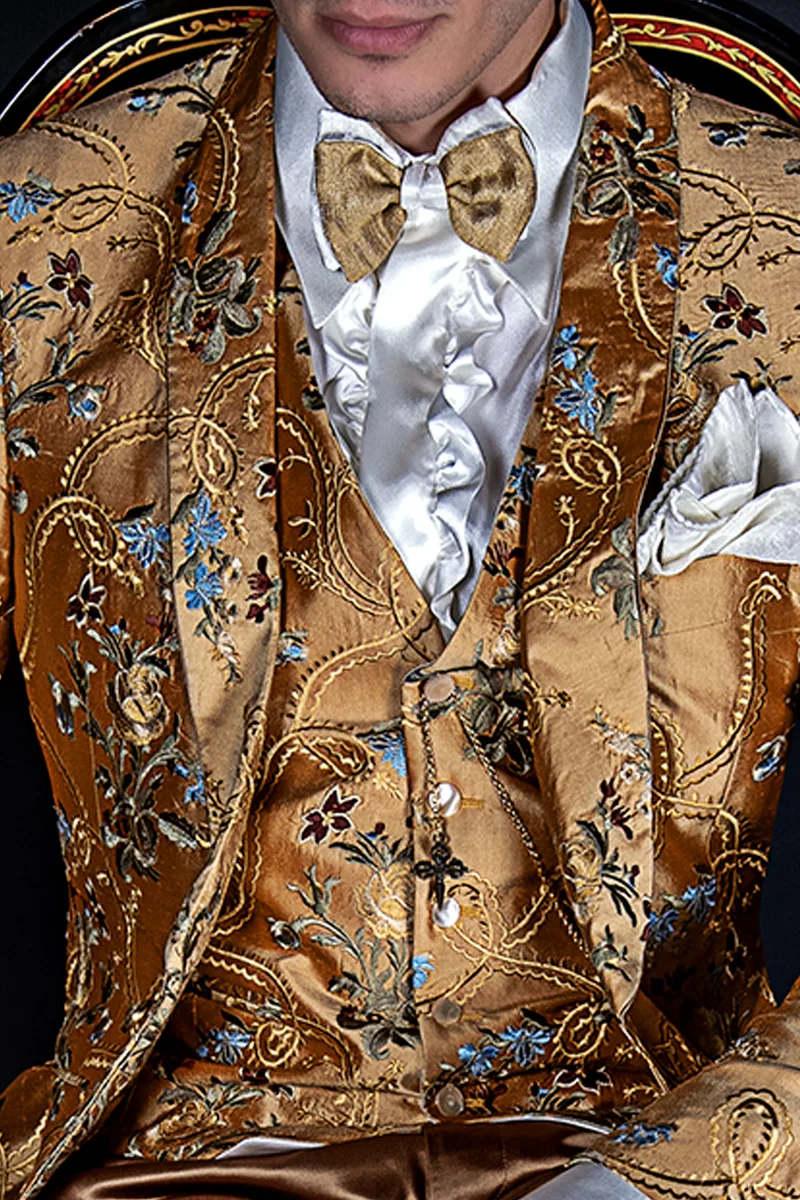 Abito matrimonio uomo di lusso in seta ricamata oro 2