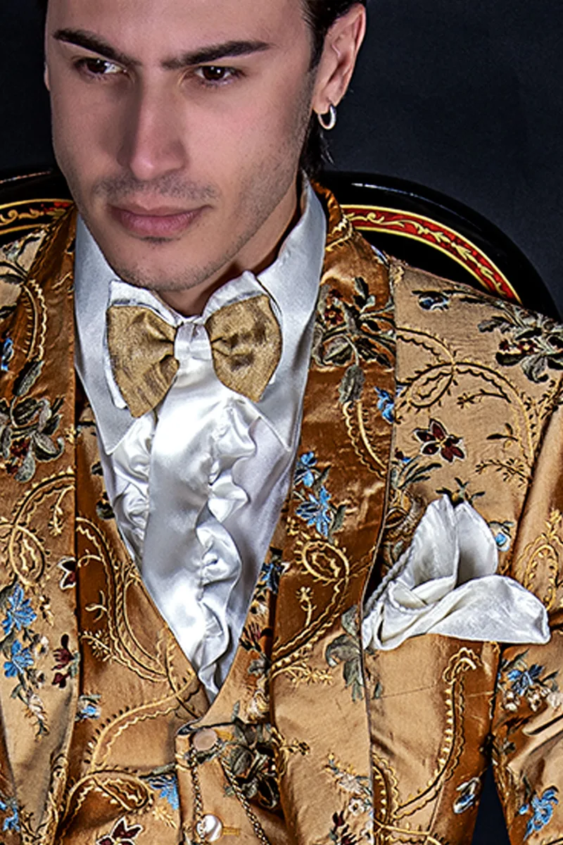 Abito matrimonio uomo di lusso in seta ricamata oro 3