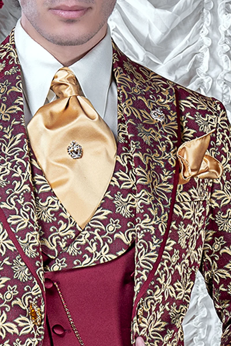 Abito uomo matrimonio barocco di lusso, broccato rosso e oro 3
