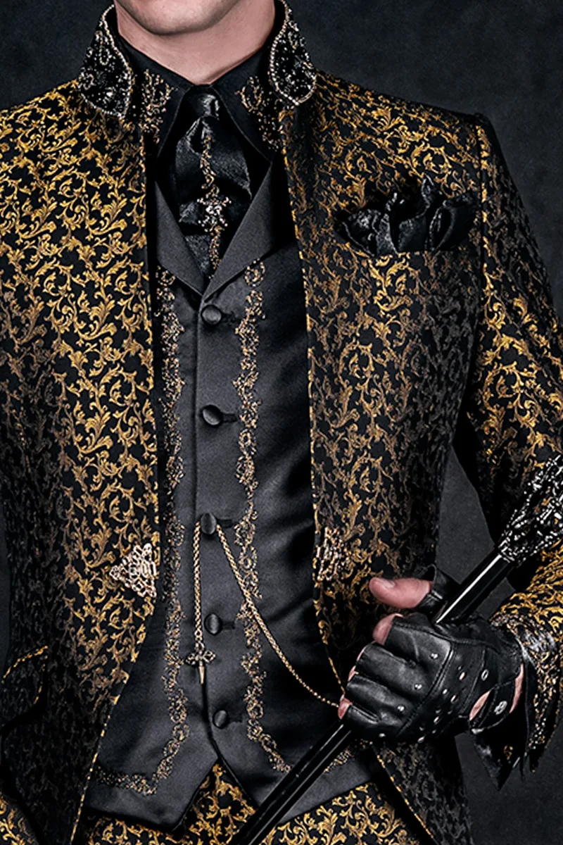Vestito cerimonia uomo stile gotico coreano broccato nero oro 2