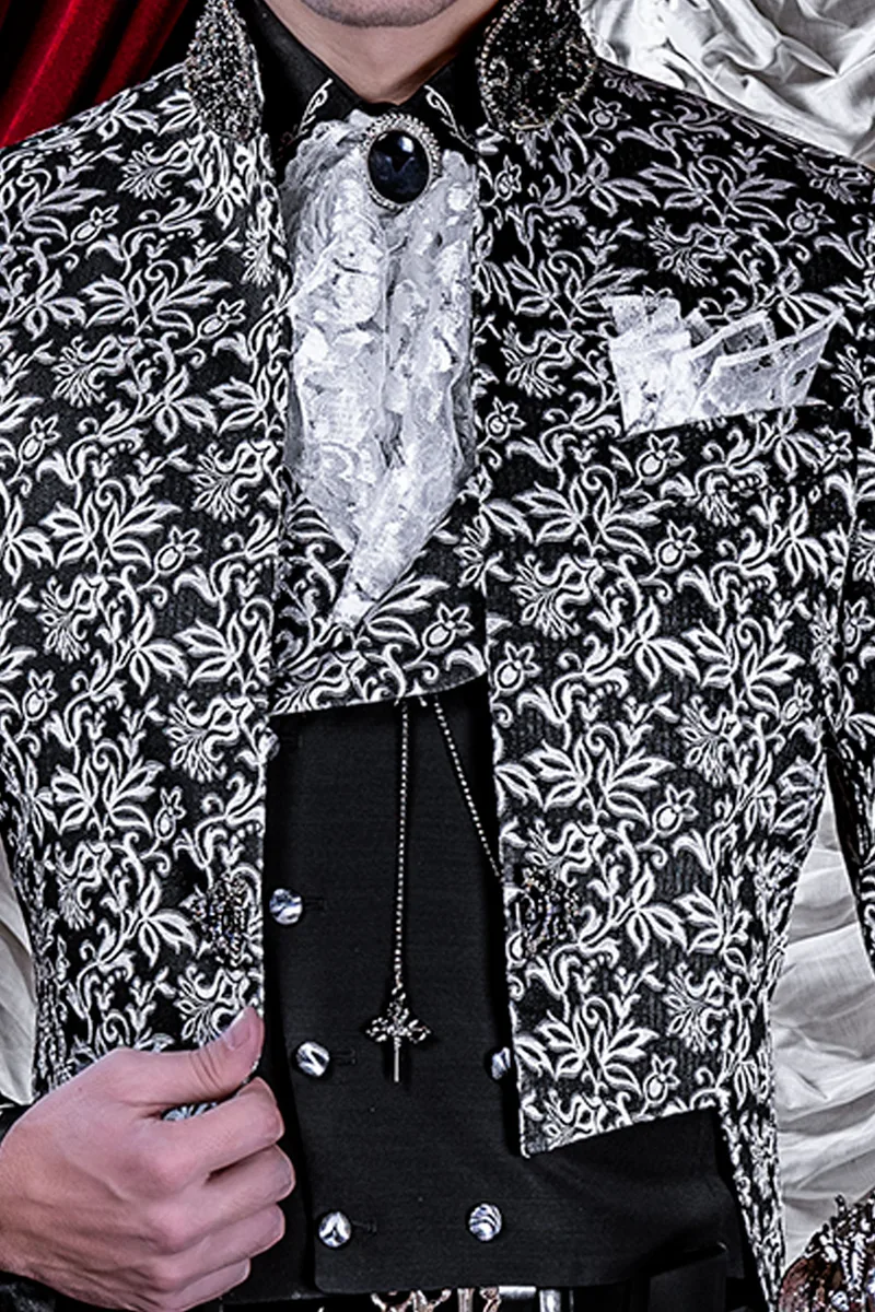 Frac uomo coreana gotico broccato nero argento, matrimonio steampunk 2