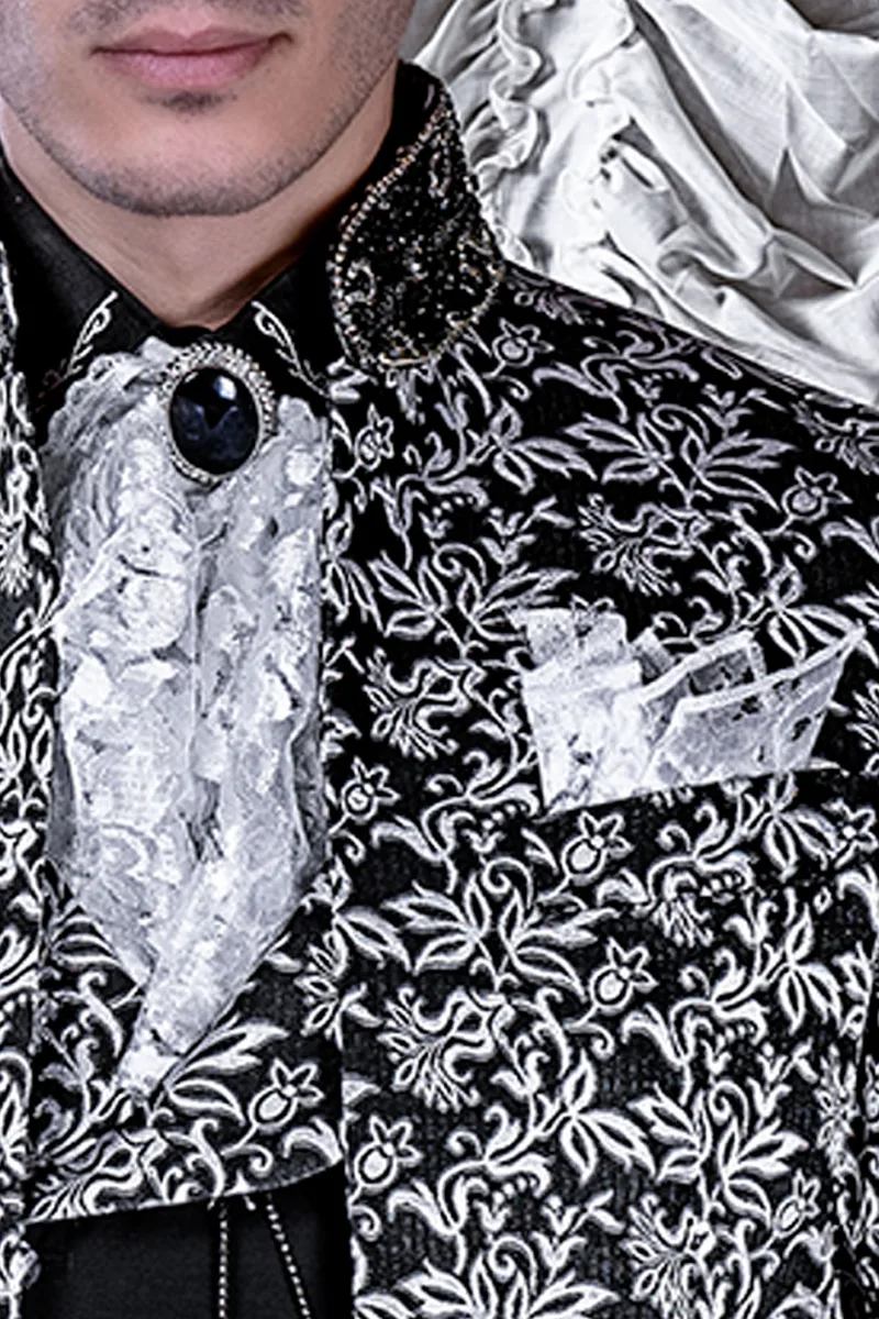 Frac uomo coreana gotico broccato nero argento, matrimonio steampunk 3
