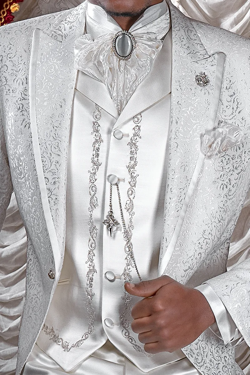 Abito da sposo damascato bianco da matrimonio uomo barocco 2
