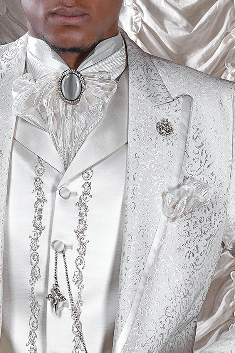 Abito da sposo damascato bianco da matrimonio uomo barocco 3