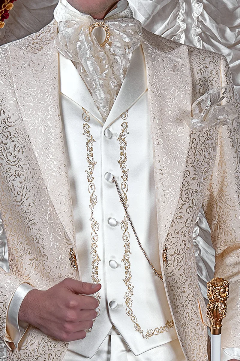 Abito sposo uomo damascato avorio per matrimoni di lusso 2