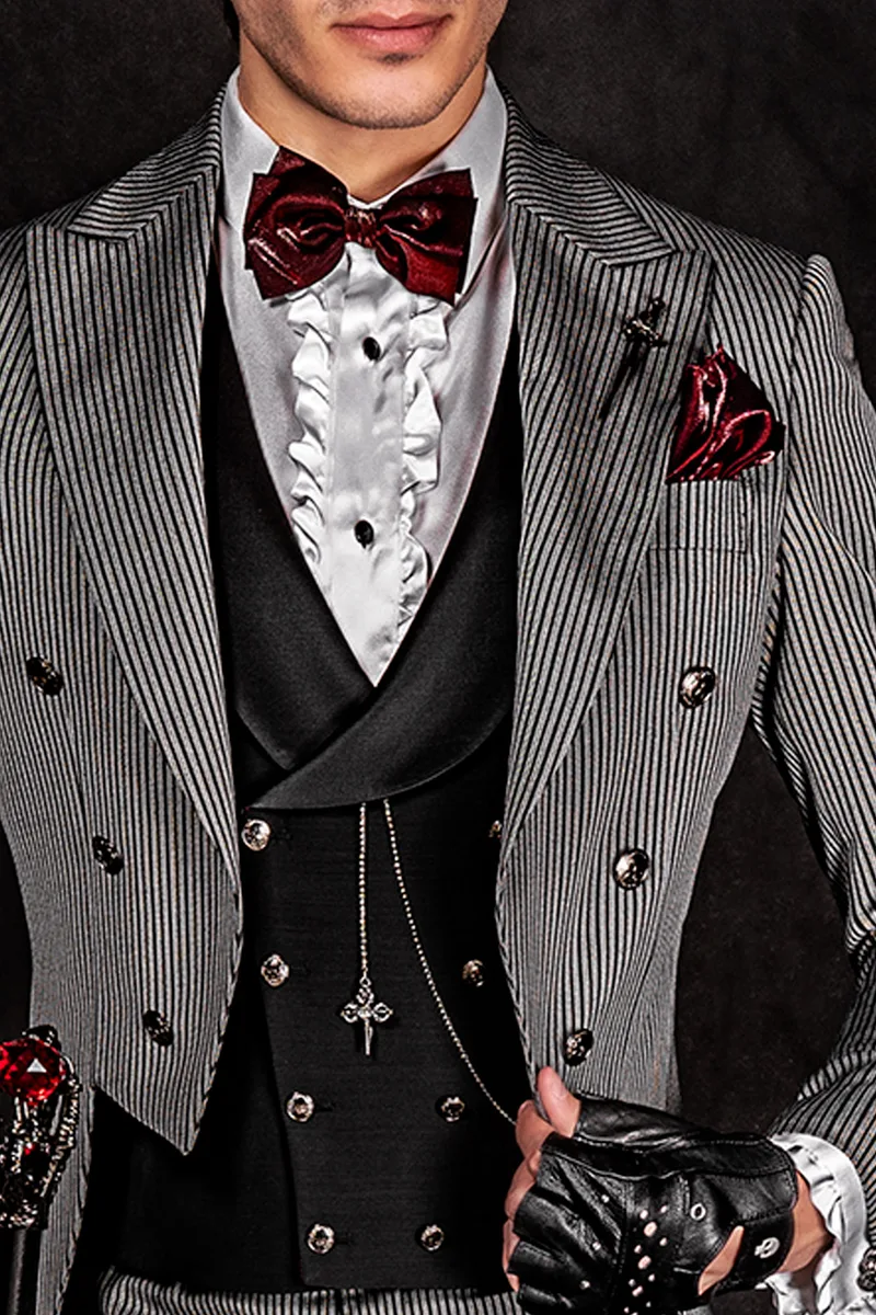 Frac moderno Steampunk gotico gessato nero grigio bottoni teschio 2