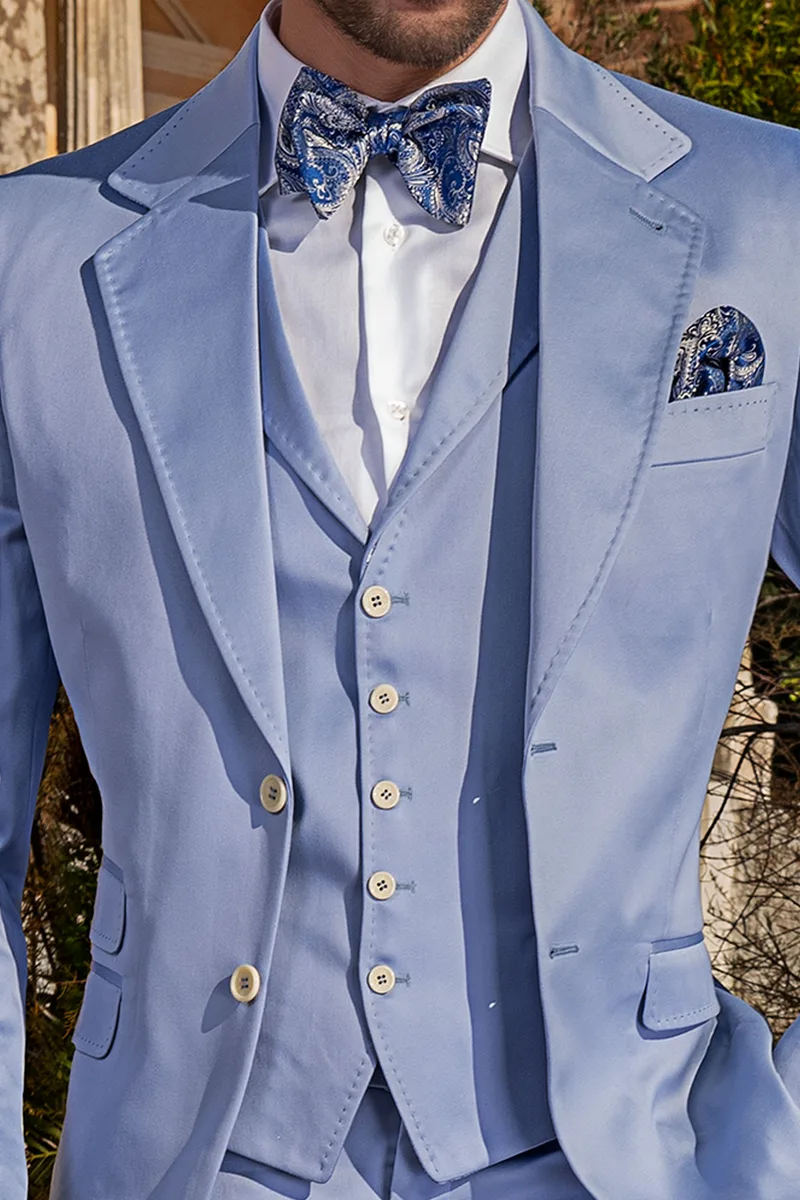 Vestito da matrimonio estivo uomo in raso di cotone celeste 2