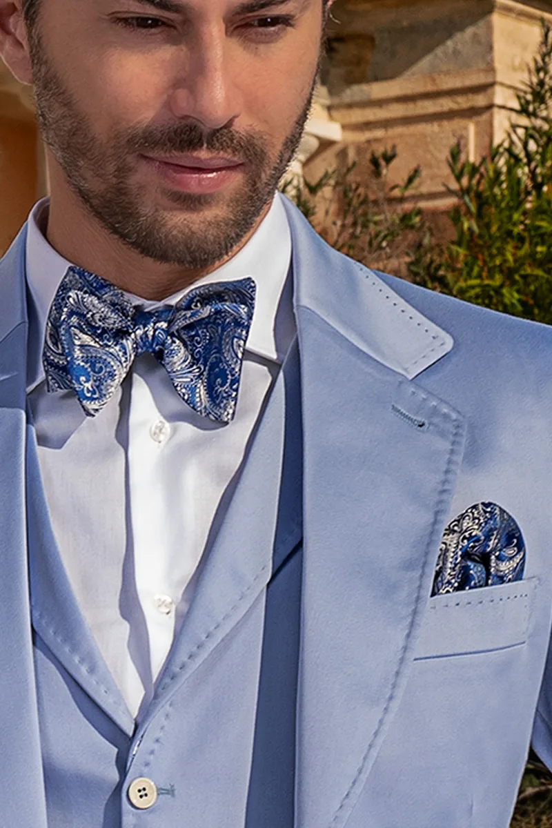 Vestito da matrimonio estivo uomo in raso di cotone celeste 3