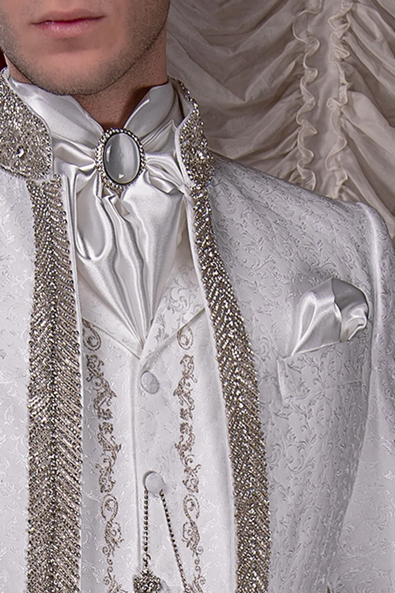 Frac alta moda sposo barocco damascato bianco con strass cristallo 3