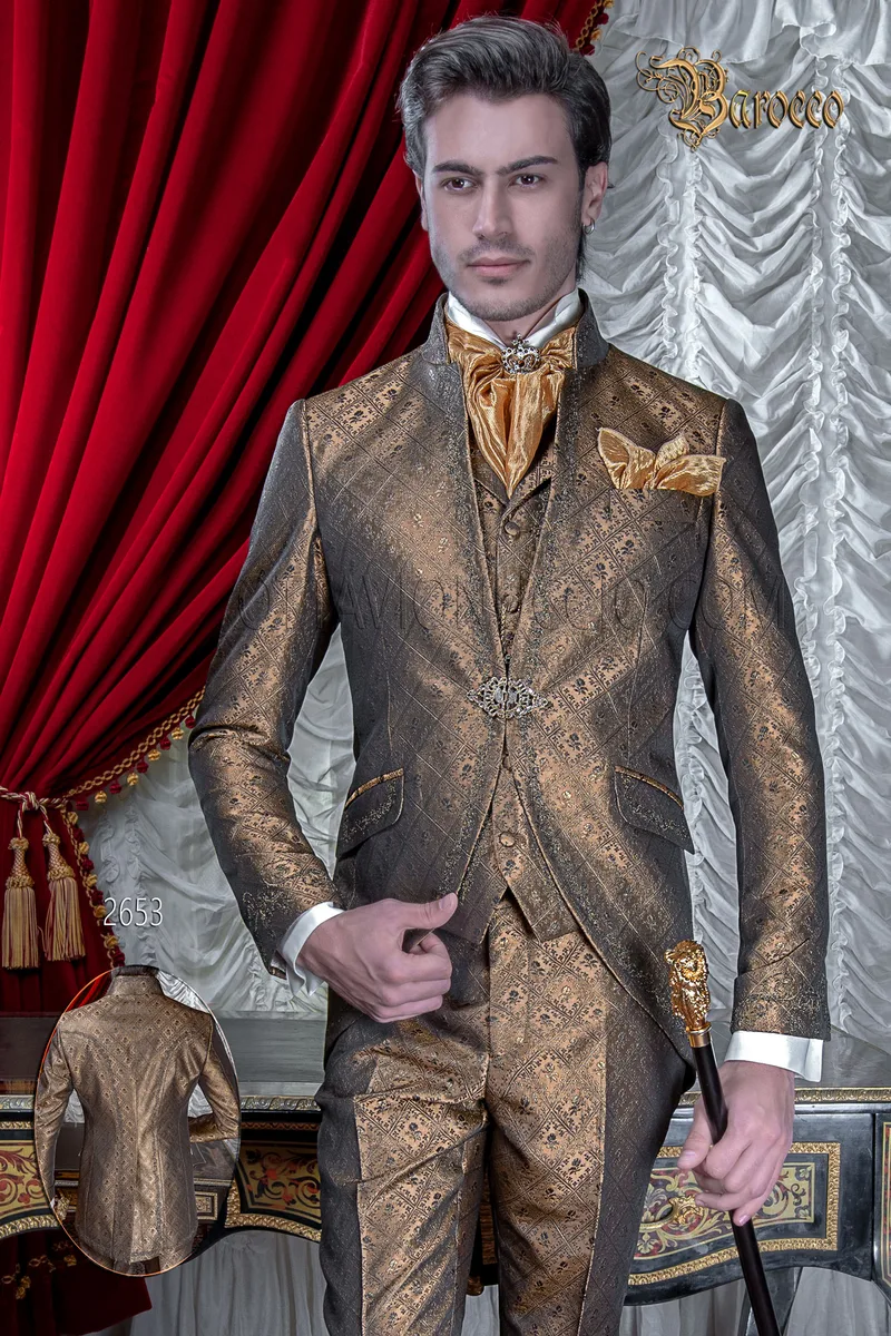 Vestito sposo stile barocco coreano broccato bronzo ricamato 1