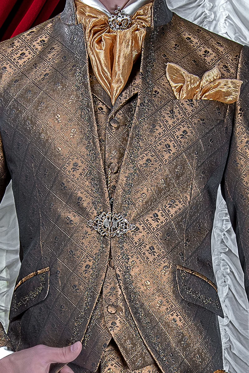Vestito sposo stile barocco coreano broccato bronzo ricamato 2