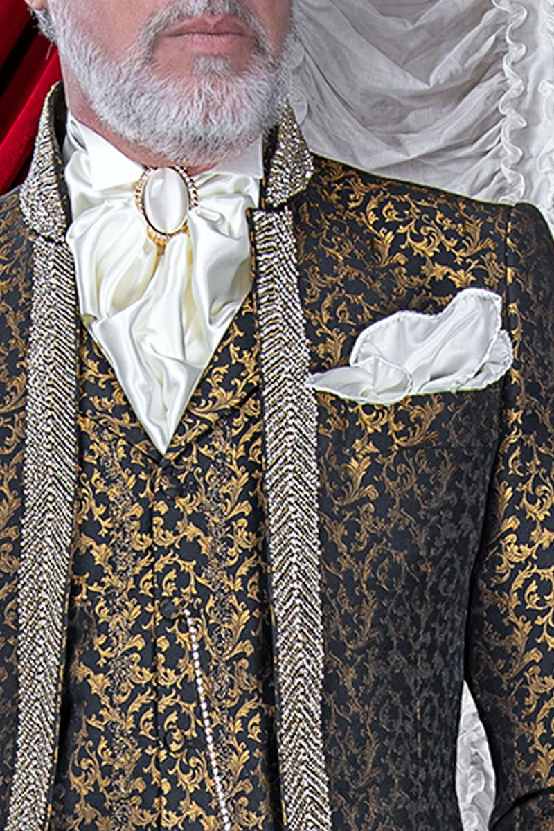 Vestito da sposo di lusso vintage broccato nero e oro con cristalli 3
