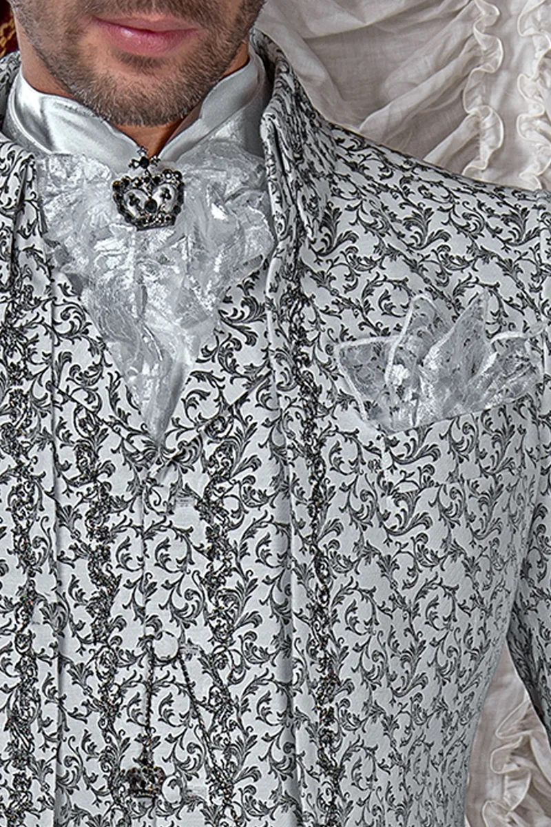 Abito sposo vintage broccato bianco e nero barocco ricamato nero oro 3