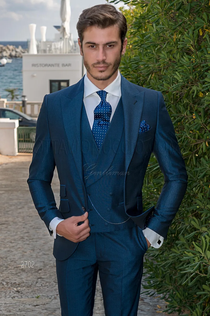 Vestito cerimonia uomo completo di gilet doppiopetto blu royal – pa