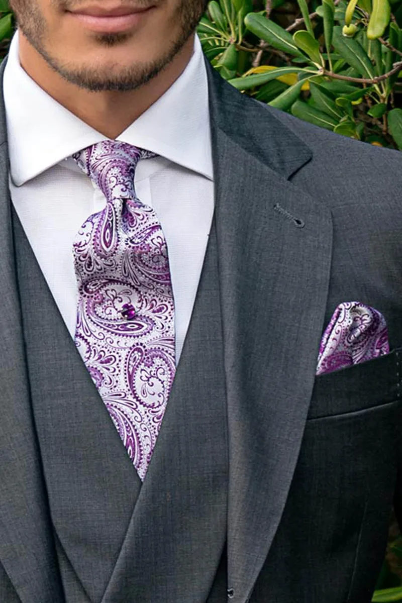 Abito classico per uomo elegante completo di gilet doppiopetto grigio 4