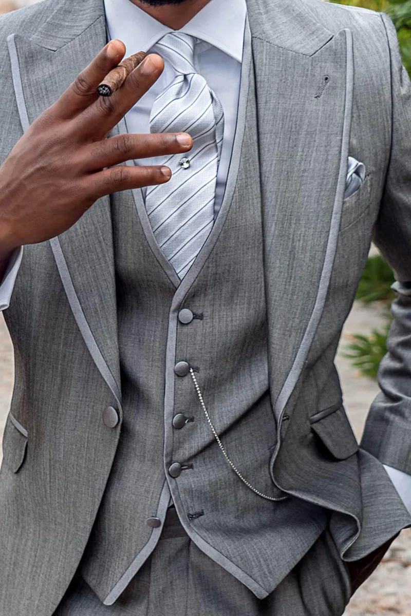 Completo cerimonia uomo 3 pezzi in lana mohair grigio 2