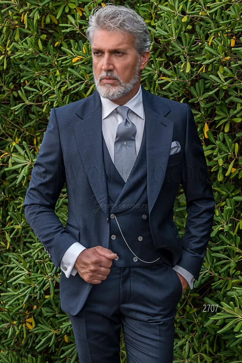 Abito 3 pezzi cerimonia uomo classico in pura lana blu – pa