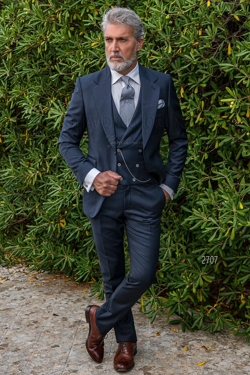 Abito 3 pezzi cerimonia uomo classico in pura lana blu – fi