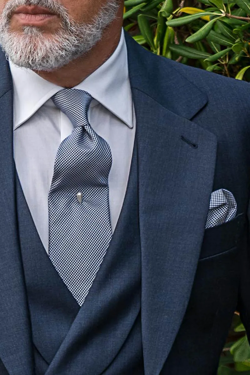 Abito 3 pezzi cerimonia uomo classico in pura lana blu 3