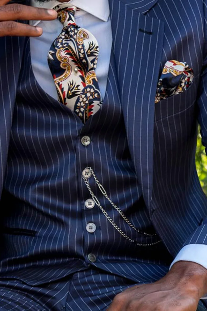 Abito cerimonia uomo 3 pezzi, gessato blu royal 2