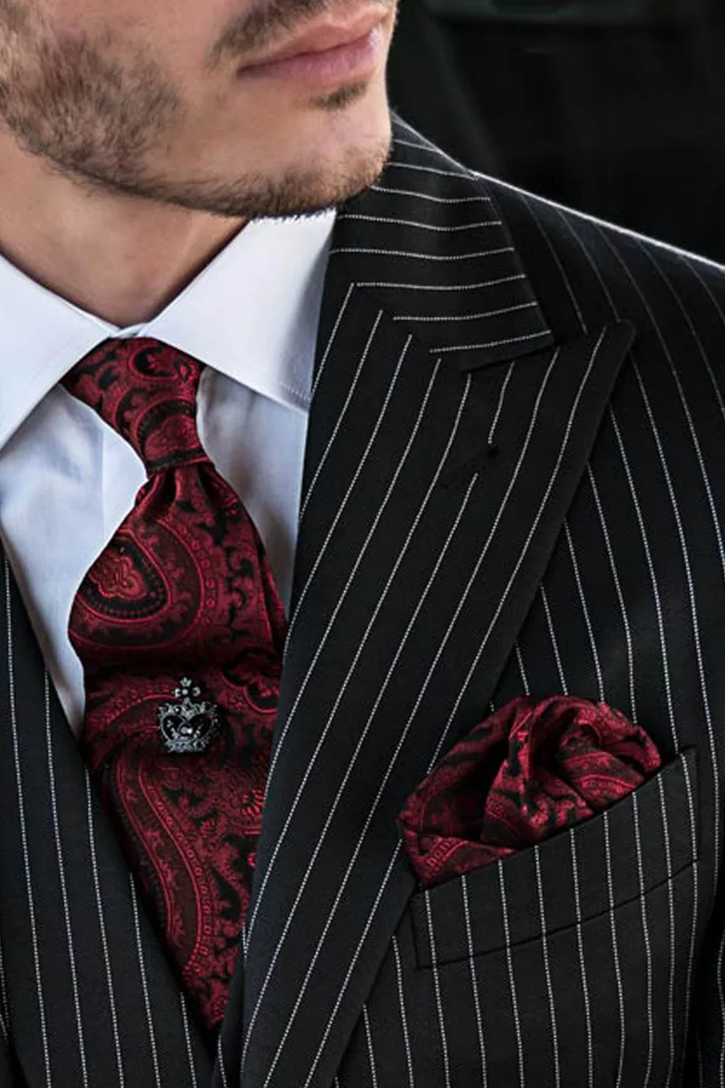 Vestito classico da cerimonia uomo, gessato nero, gilet doppiopetto 3