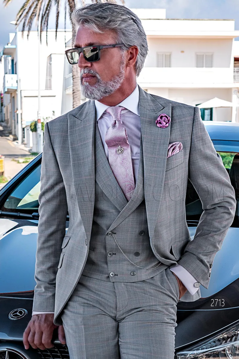 Abito elegante classico uomo in Principe di Galles grigio chiaro – pa