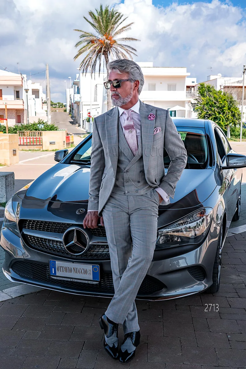 Abito elegante classico uomo in Principe di Galles grigio chiaro – fi