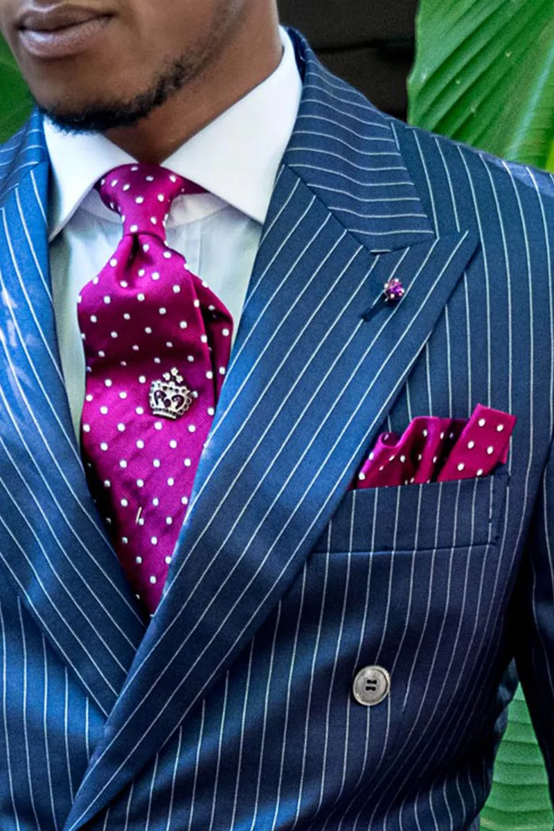 Abito uomo doppiopetto moderno gessato blu royal 2