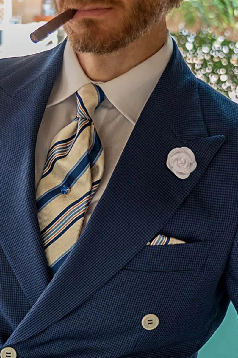 Abito doppiopetto cerimonia uomo vintage in pied-de-poule blu 2