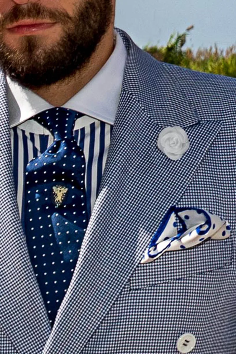 Completo uomo cerimonia doppiopetto in pied-de-poule blu royal 3