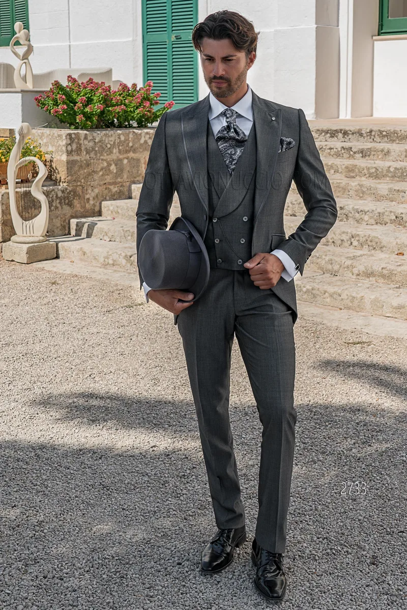 Abito da cerimonia uomo moda grigio con Gilet doppiopetto – fi