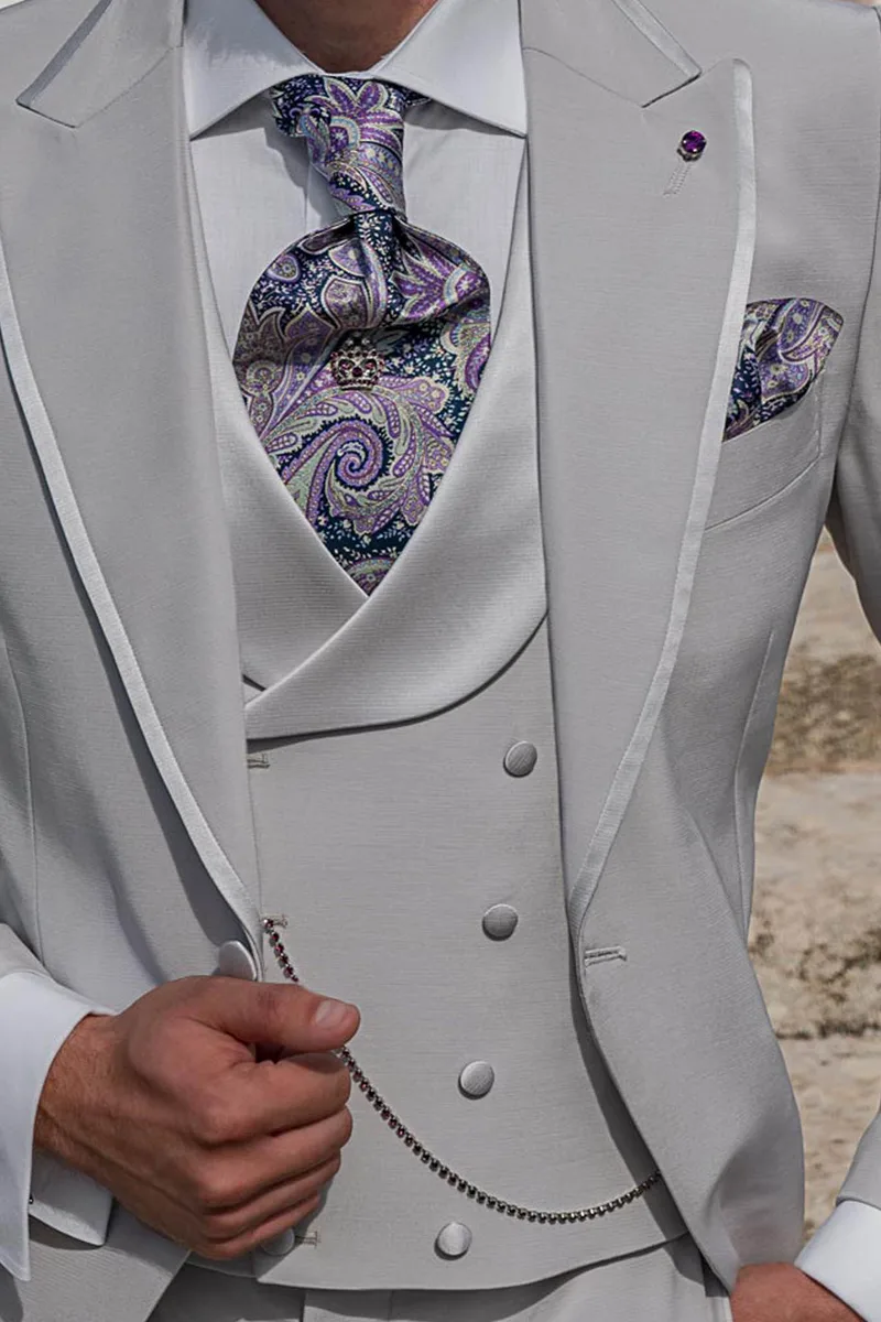 Gilet doppiopetto sciallato grigio perla