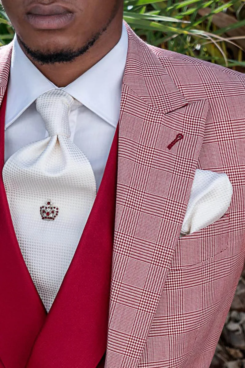 Rot Prince of Wales italienischer Vintage Gehrock Hochzeitsanzug 3