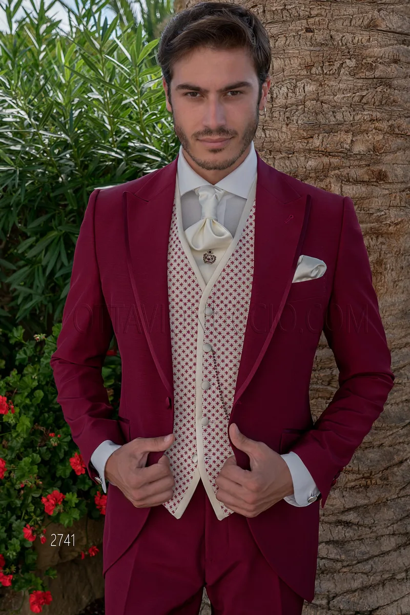 Burgund italienischer Gehrock Hochzeitsanzug für Bräutigam 1